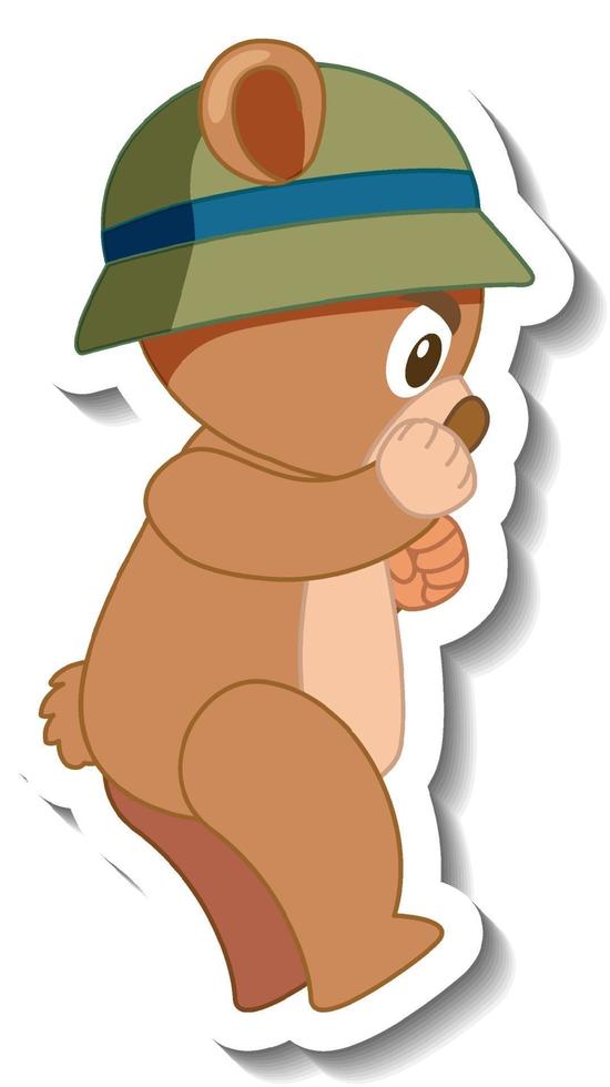 söt björn tecknad bär hatt klistermärke sidovy vektor