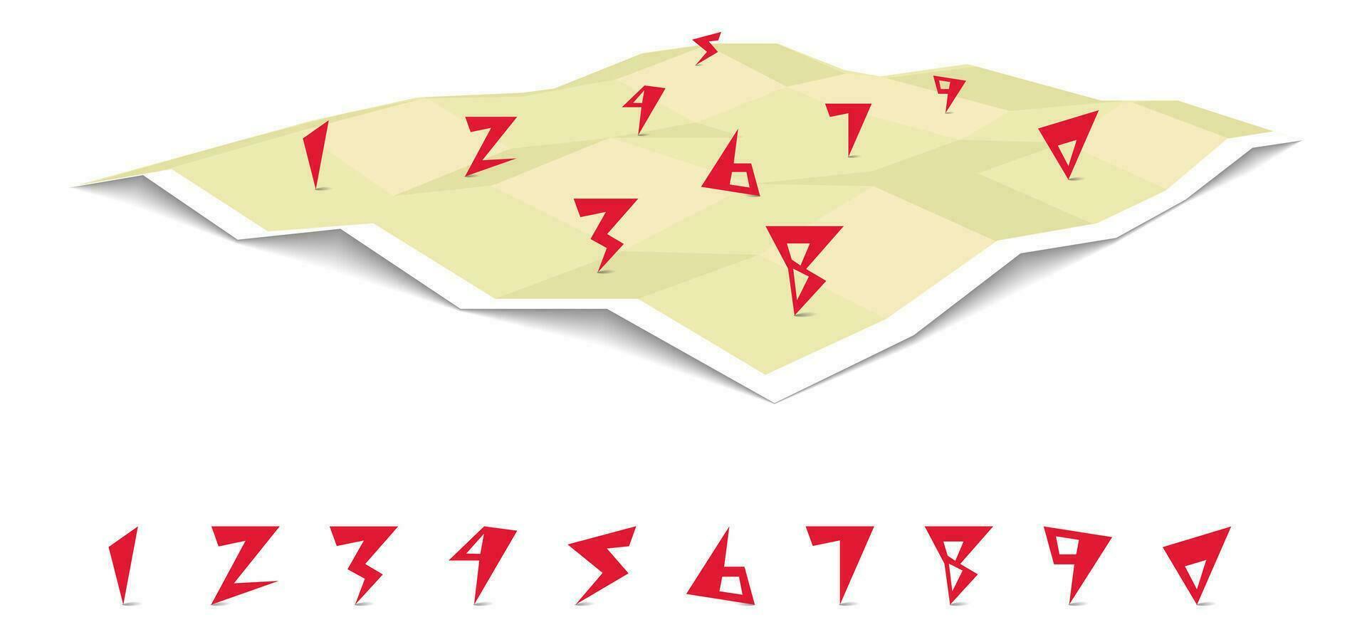 Geographisches Positionierungs System Navigation auf ein drei dimensional eben Karte einstellen von kreativ Zahlen vektor