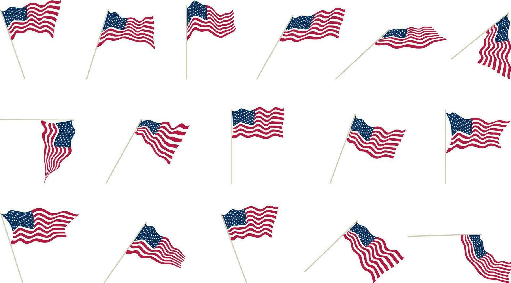 USA Flagge auf ein Fahnenstange im anders Winkel. Falten von Stoff auf amerikanisch Flaggen. Vektor Illustration.