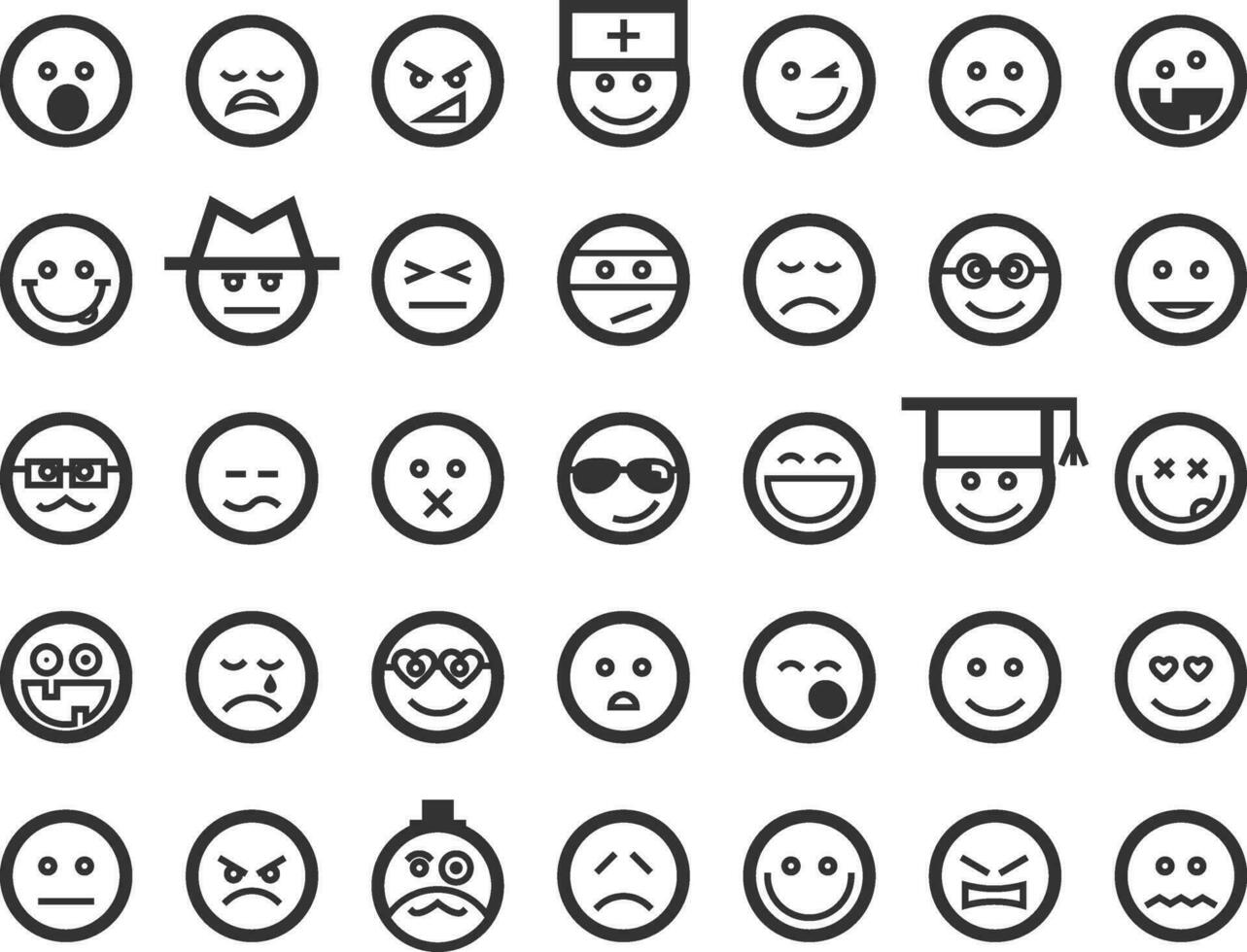 große Gruppe lächelt Gesichter. Sammlung Lächeln Symbol Vektorsymbol. Smiley-Zeichentrickfigur. vektor