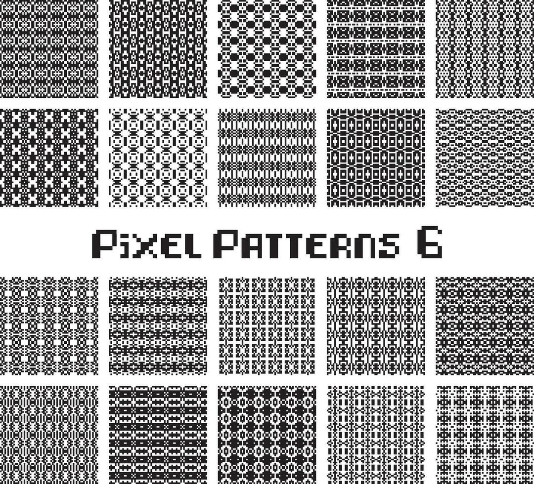 pixel mönster sömlös, svart och vit Färg. mönster uppsättning i retro design. vektor