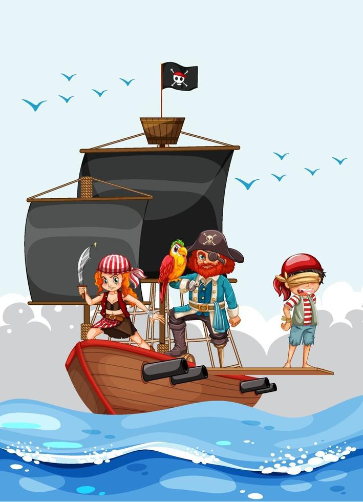 Piratenkonzept mit einem Mann, der die Planke auf dem Schiff geht vektor
