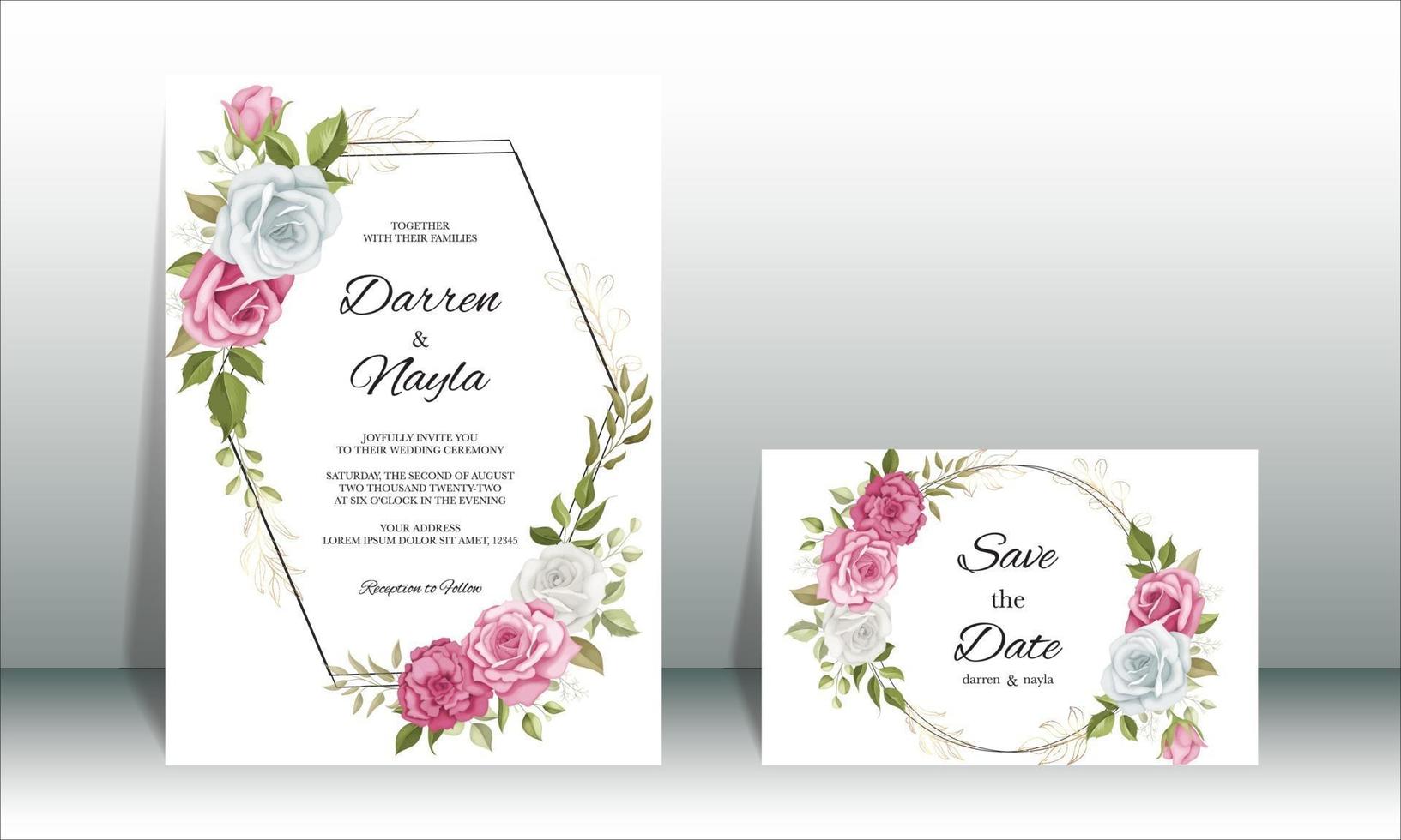 luxuriöse und elegante Blumenhochzeitseinladungskarte vektor
