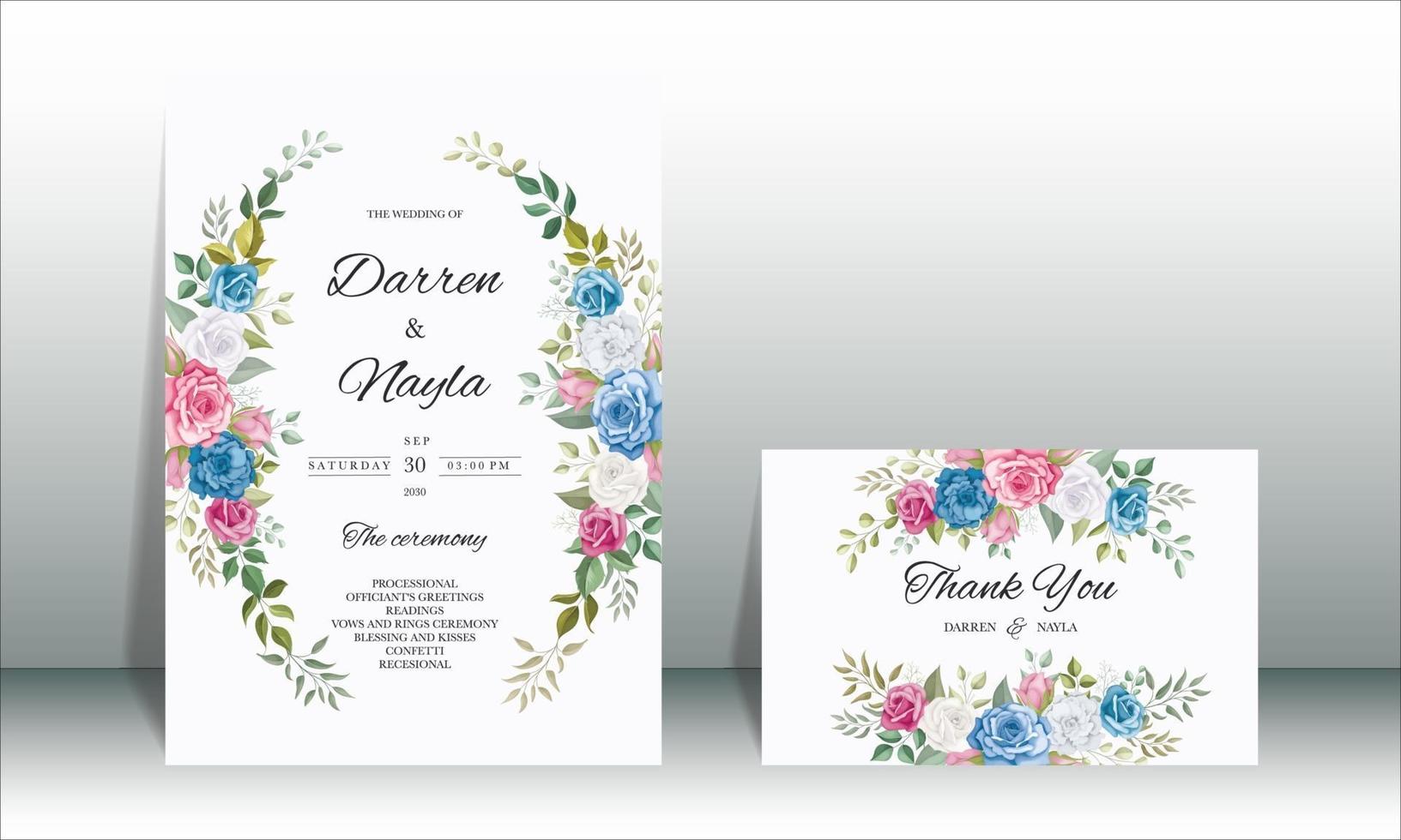elegante Hochzeitseinladungskarte mit schönen floralen Ornamenten vektor