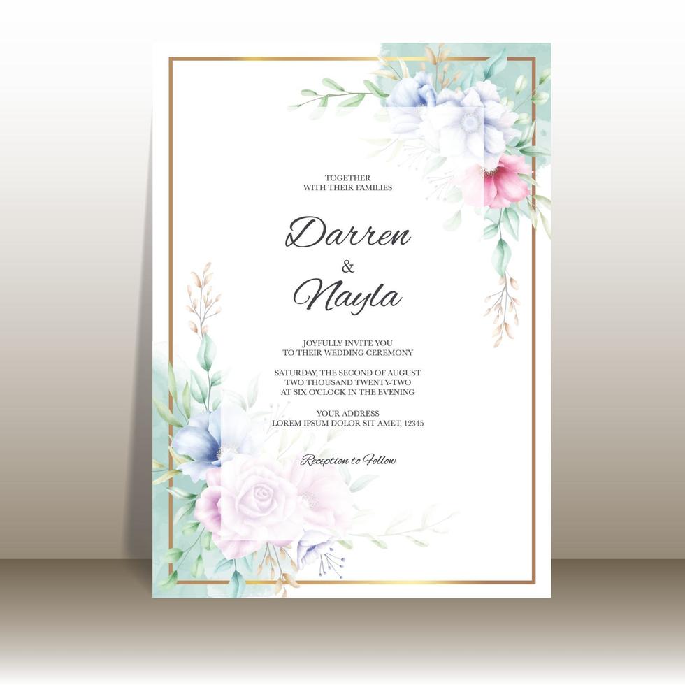elegant och lyxigt akvarell blommigt bröllop inbjudningskort vektor