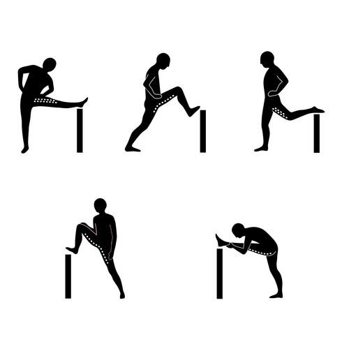 Stretching Exercise Icon Set zum Dehnen der Beine und des Rückens. vektor