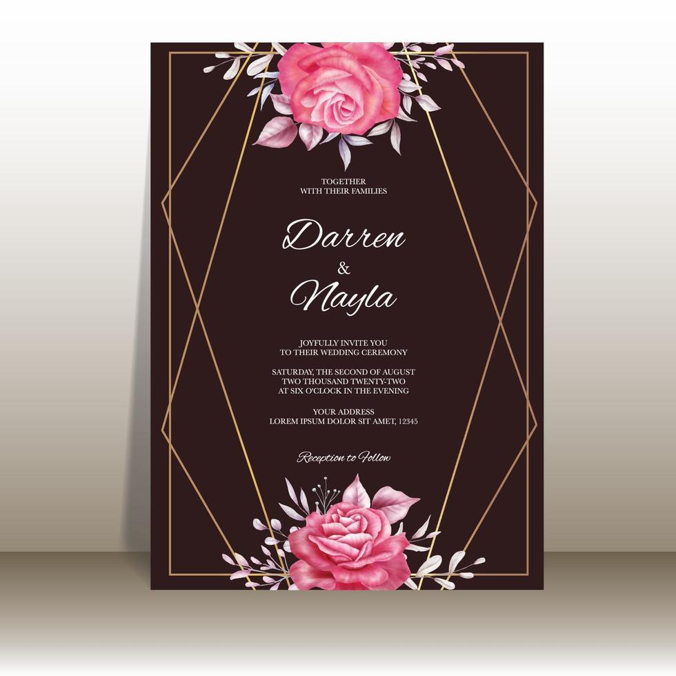 romantisk bröllopsinbjudningskortsmall med akvarellblommor vektor