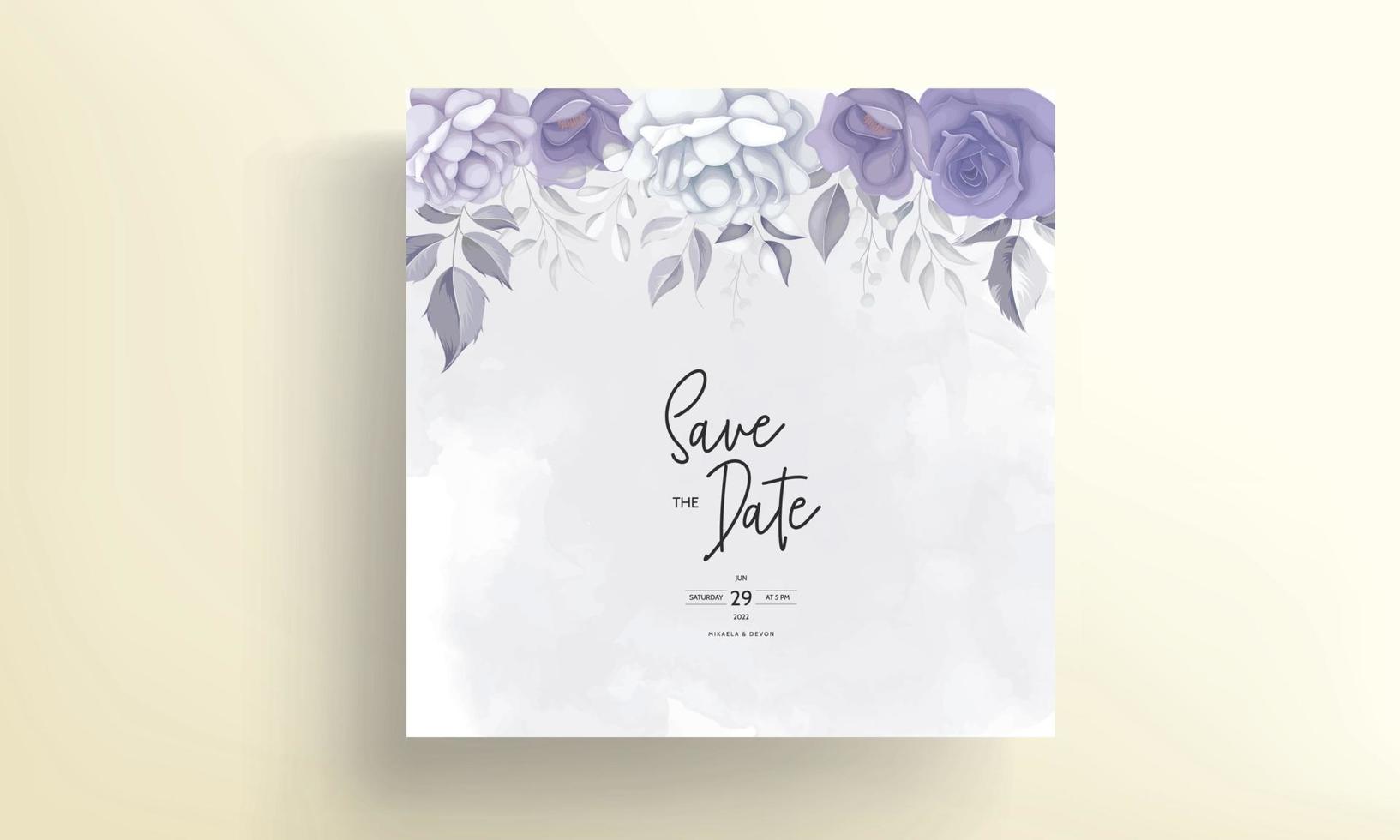 schöne Hochzeitseinladungskarte mit lila Blumendekoration vektor