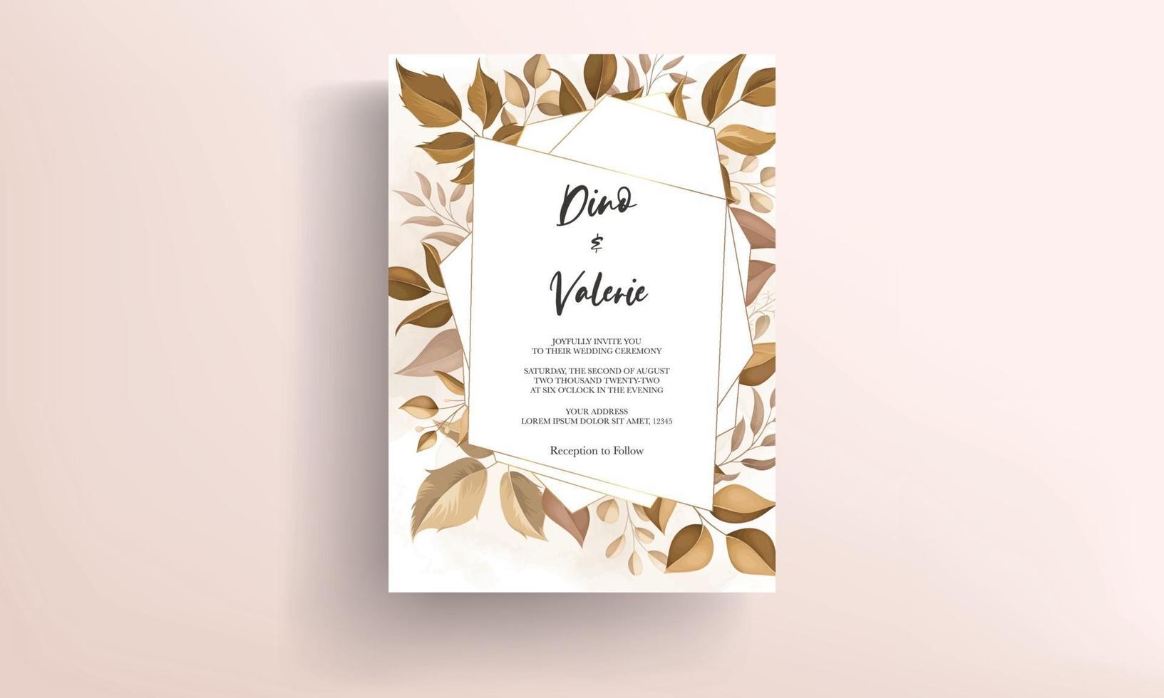 vackert bröllopsinbjudningskort med bladdekoration vektor