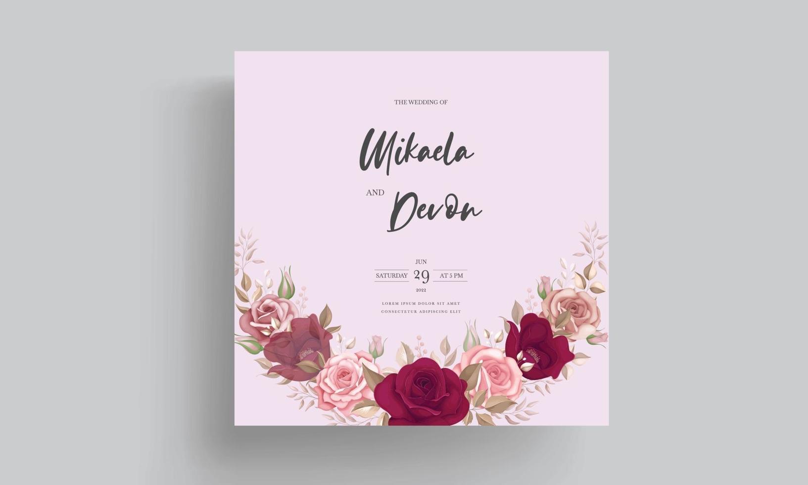 elegant bröllopsinbjudningskort med vackra rödbruna rosor vektor