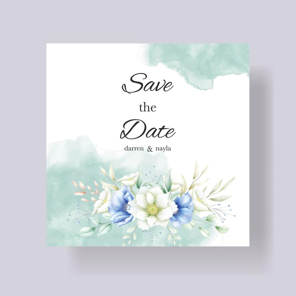 elegant och lyxigt akvarell blommigt bröllop inbjudningskort vektor