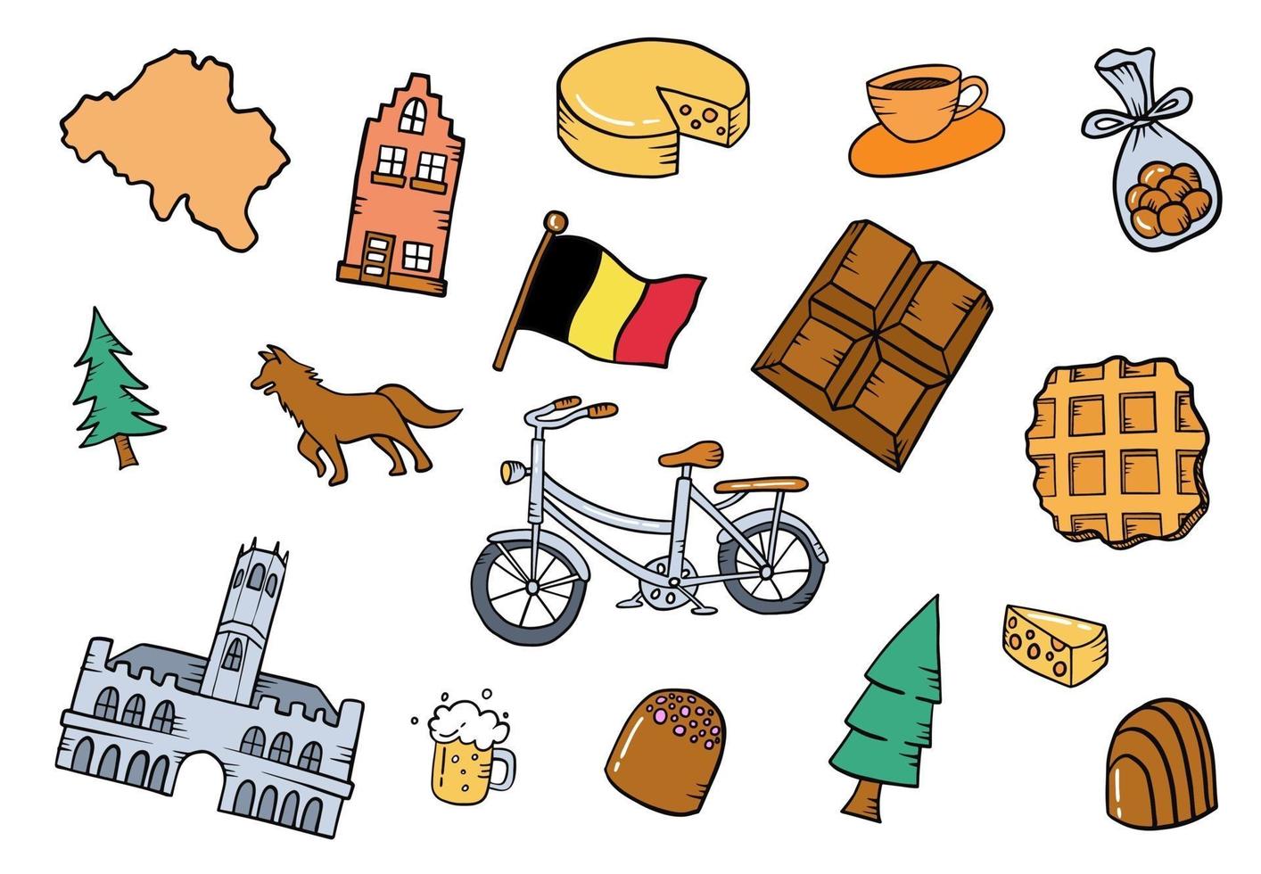 belgien oder belgien land nation doodle handgezeichnete set sammlungen vektor