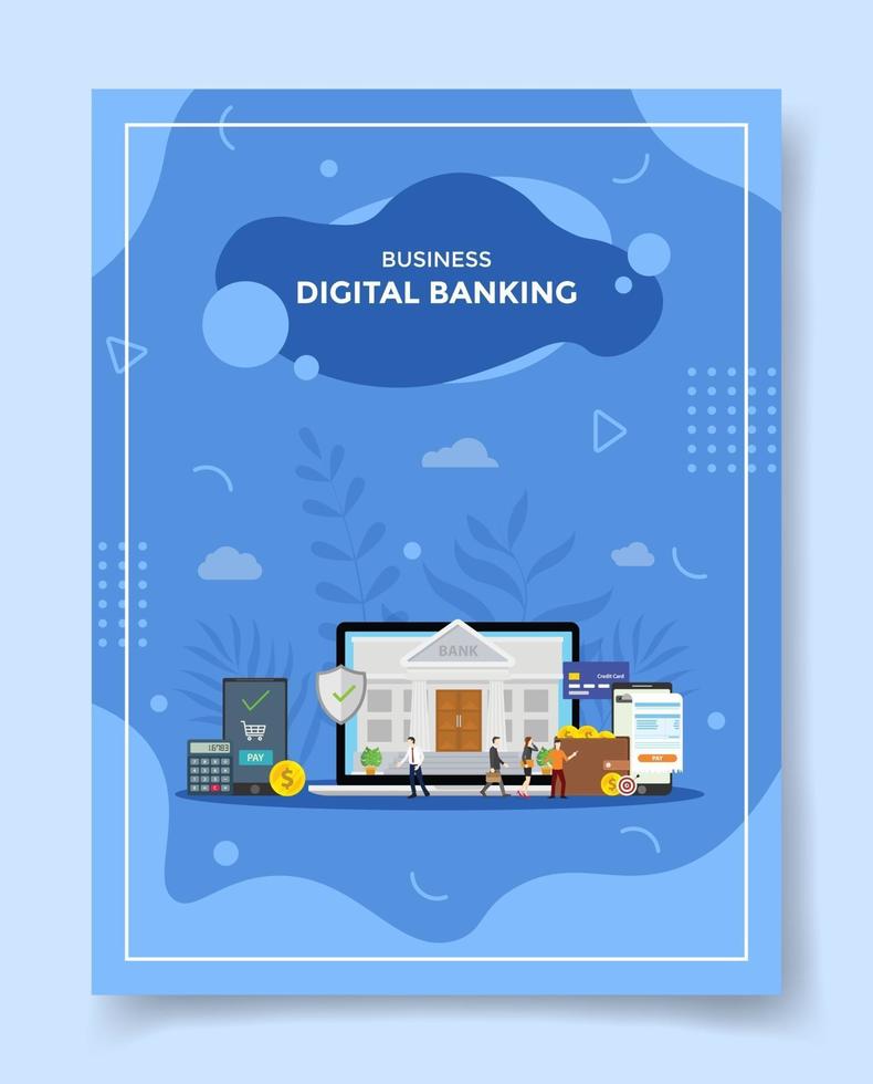digitales Business-Banking-Konzept Menschen um Laptop-Bankbüro vektor