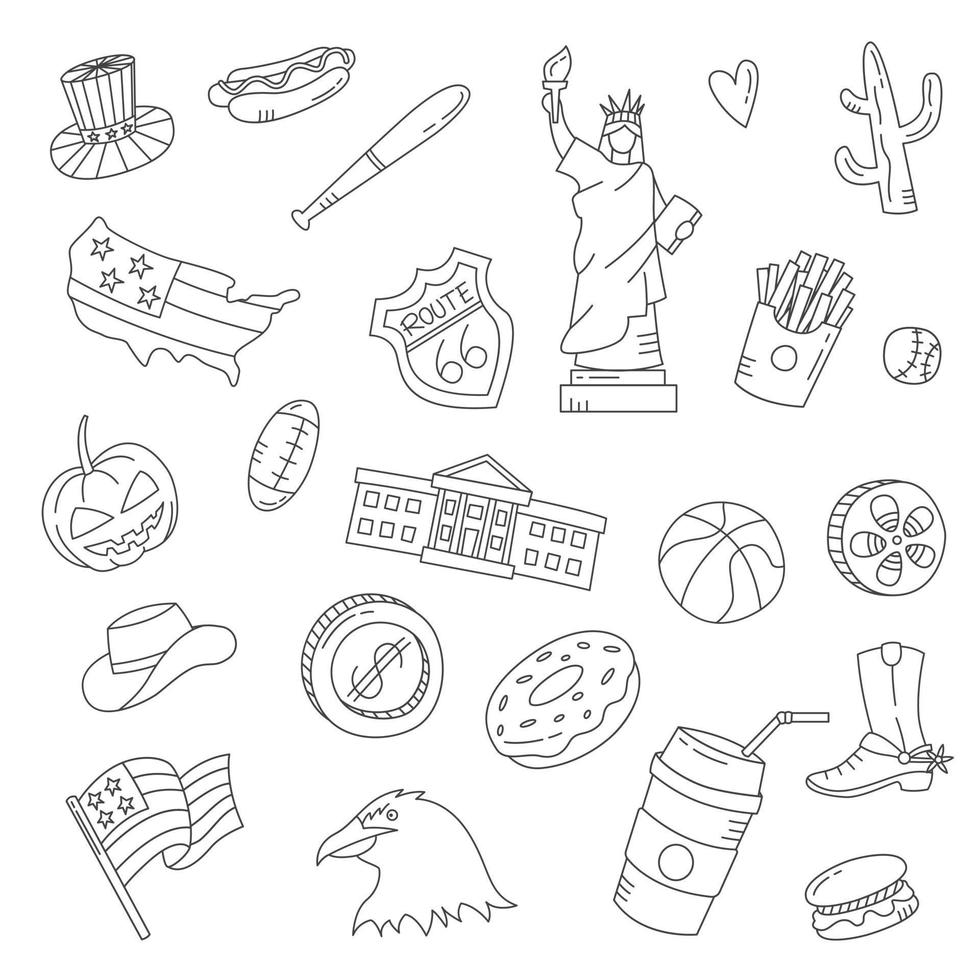usa country nation doodle handritad uppsättning samlingar vektor
