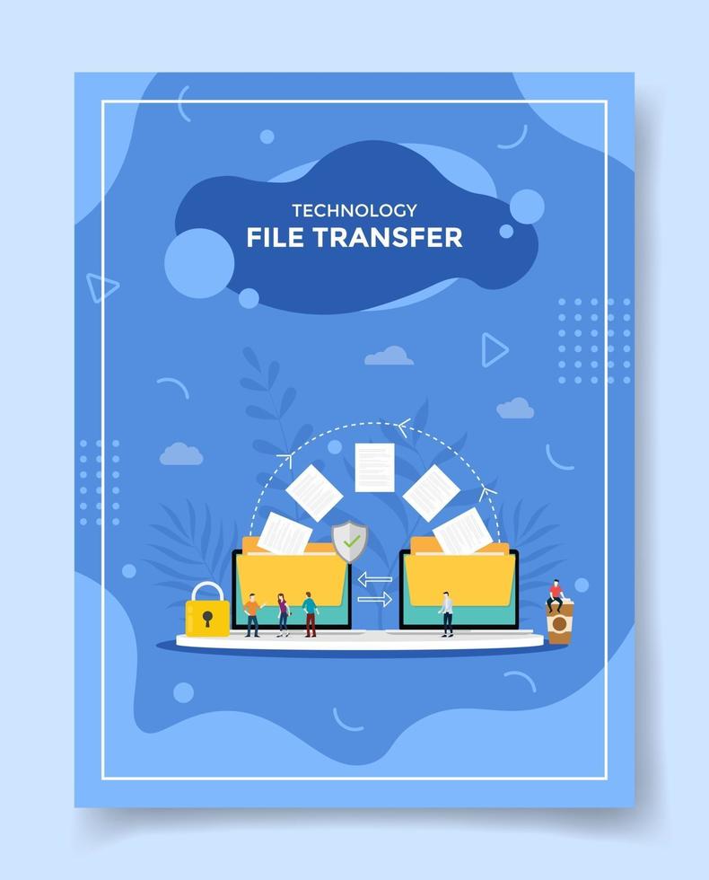 Technologie-Dateiübertragungskonzept Menschen rund um Ordnerarchivdaten vektor