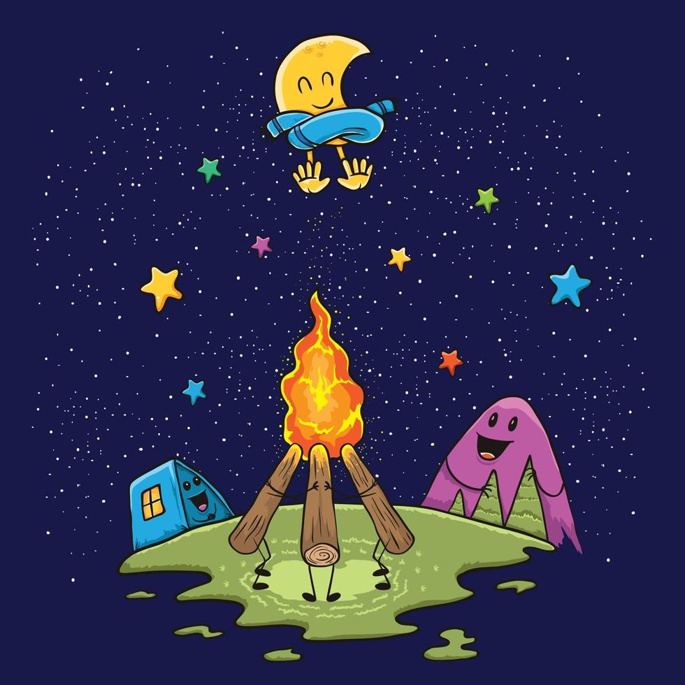 äventyr camping utomhus med stjärna och bergsutsikt illustration vektor
