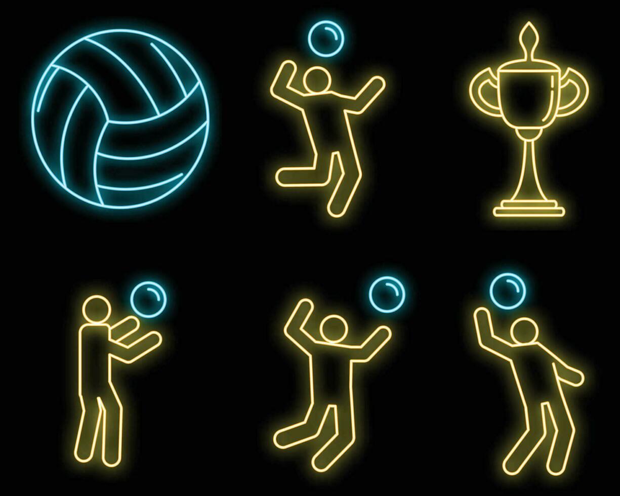 Volleyball Sport Symbole einstellen Vektor Neon-