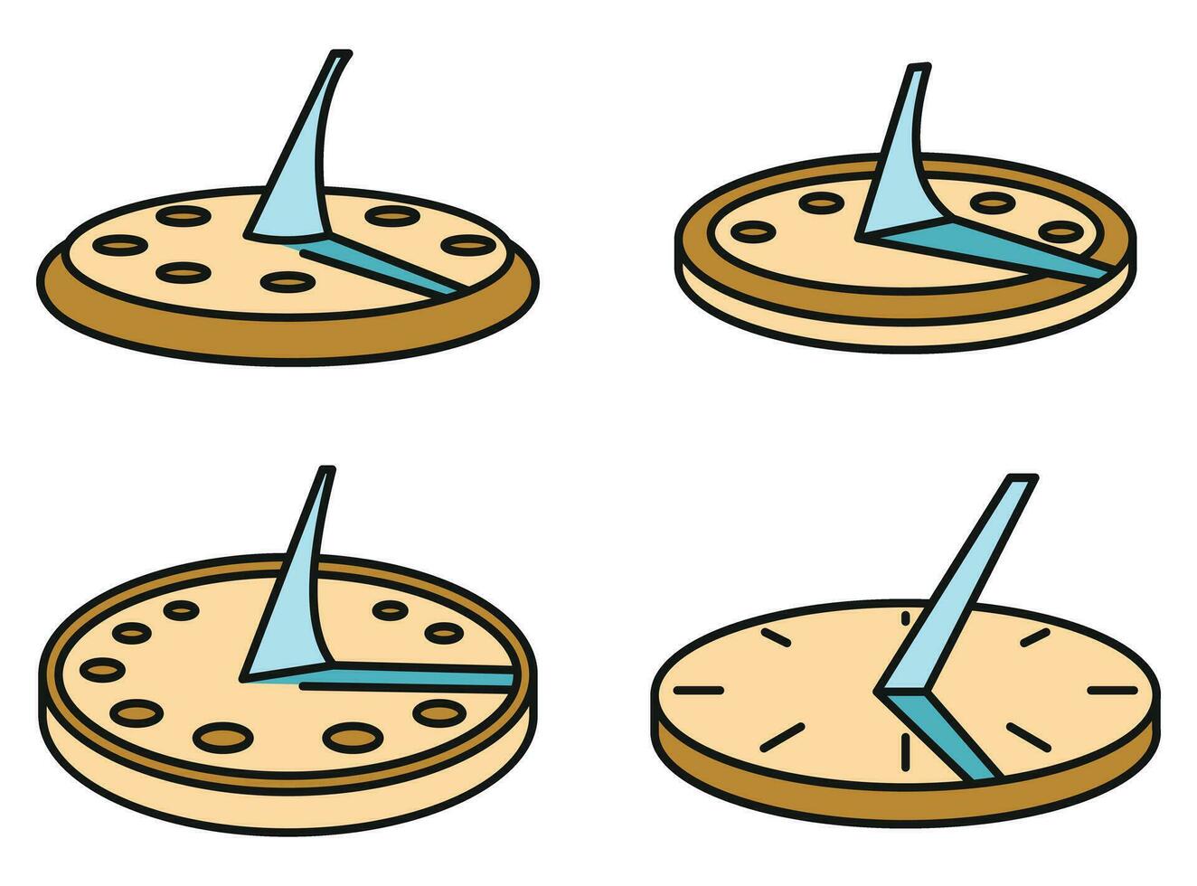 Antiquität Sonnenuhr Symbole einstellen Vektor Farbe