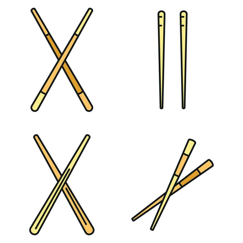Bambus Essstäbchen Symbole einstellen Vektor Farbe