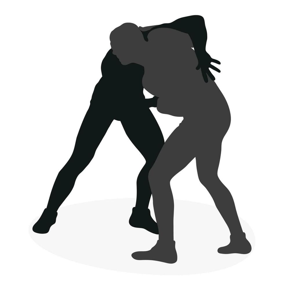 Silhouetten Menschen Kampf, mma Kämpfer. greco römisch Ringen, Streit, bekämpfen, Kampf, ringen, Duell, gemischt kriegerisch Kunst, Sportlichkeit vektor