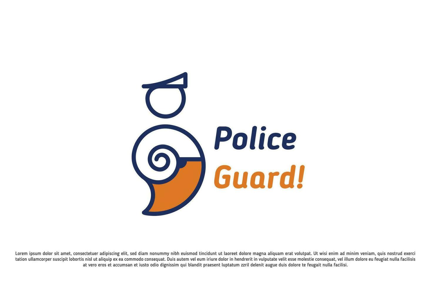 bewachen Polizei Logo Design Illustration. Silhouette von Sicherheit Polizei bewachen Polizist Arbeit patrouillieren Gesetz Gerechtigkeit Richter Gericht Rüstung Menschen Hut Maskottchen Fachmann. einfach eben modern minimalistisch Symbol Konzept vektor