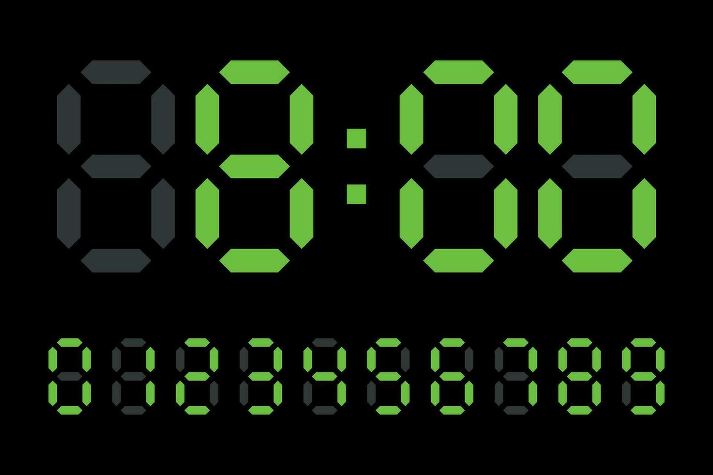 digital led klocka tal elektronisk siffror vektor på svart bakgrund.