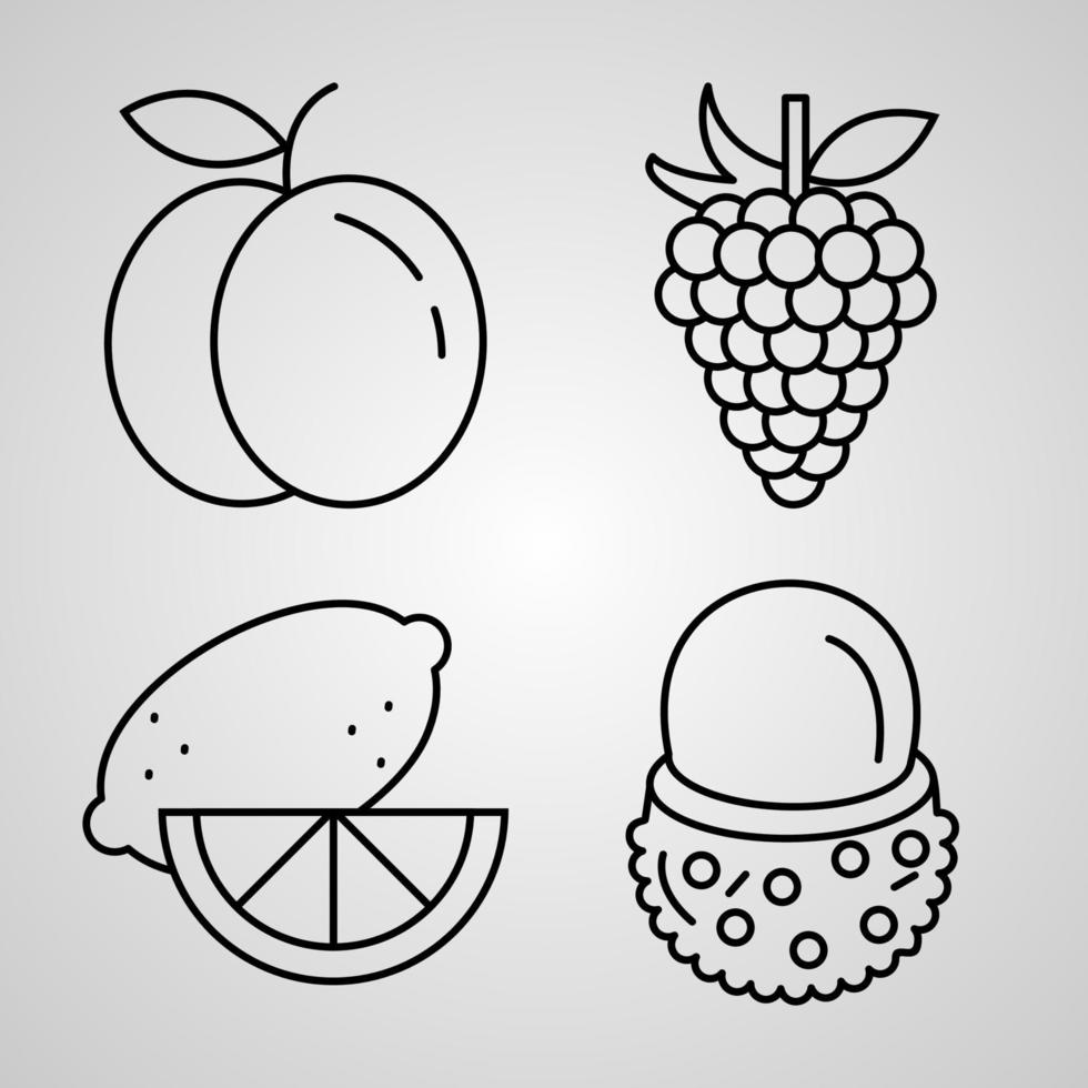enkel ikonuppsättning av fruktrelaterade linjeikoner vektor