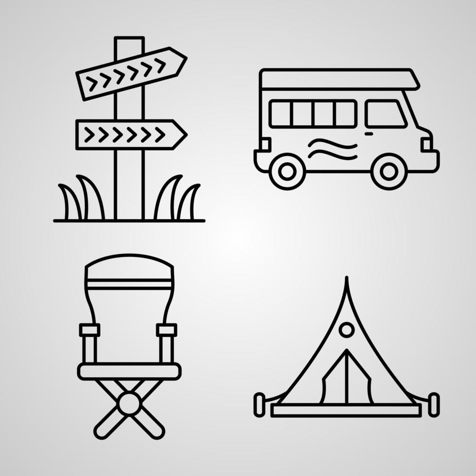 camping ikonen samling vit färg bakgrund vektor