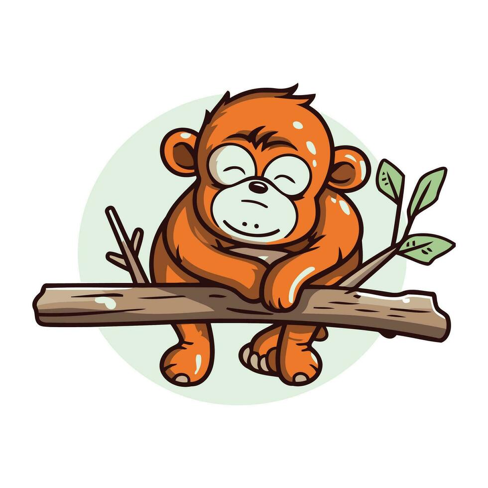 süß Affe Sitzung auf ein Baum Ast. Karikatur Vektor Illustration.
