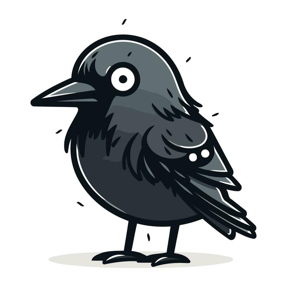süß Krähe Karikatur Vektor Illustration isoliert auf Weiß Hintergrund. süß schwarz Vogel mit groß Augen.