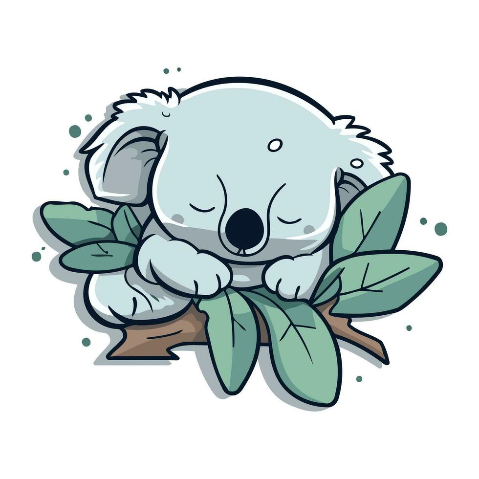 söt tecknad serie koala sovande på en gren. vektor illustration.