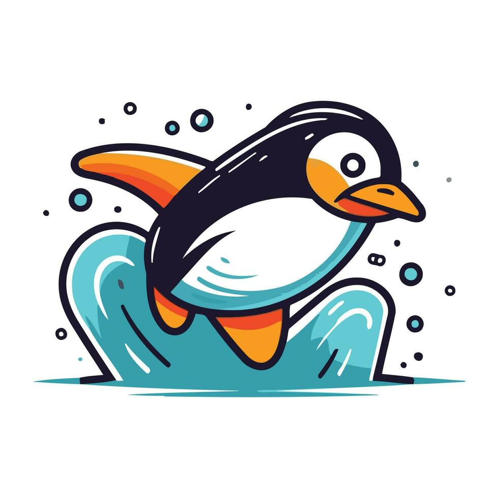 söt pingvin simning i de hav. vektor illustration i tecknad serie stil.
