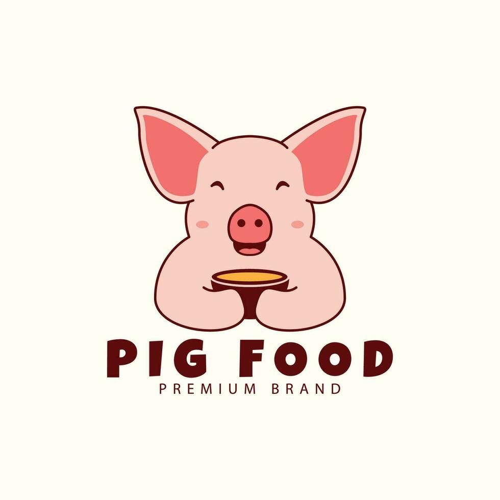 söt gris tecknad serie logotyp med skål mat matlagning vektor ikon symbol illustration design djur