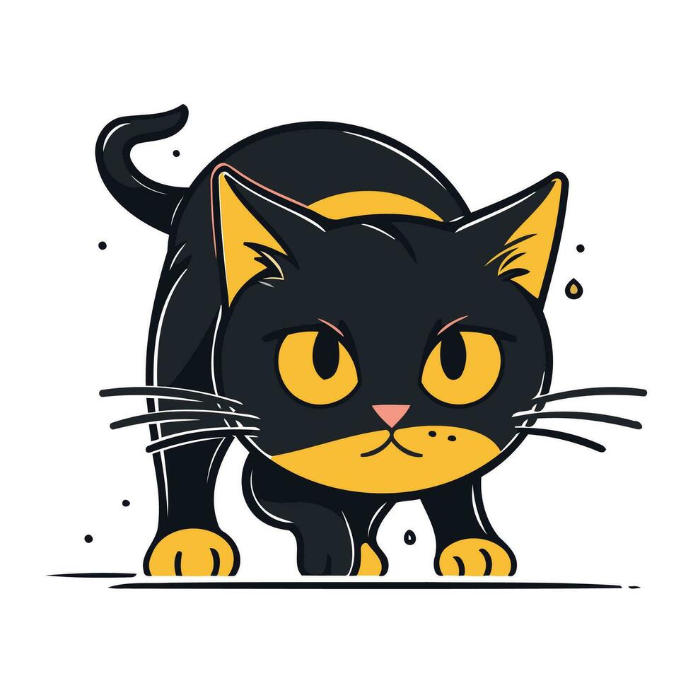 schwarz Katze mit Gelb Augen. süß Karikatur Charakter. Vektor Illustration.