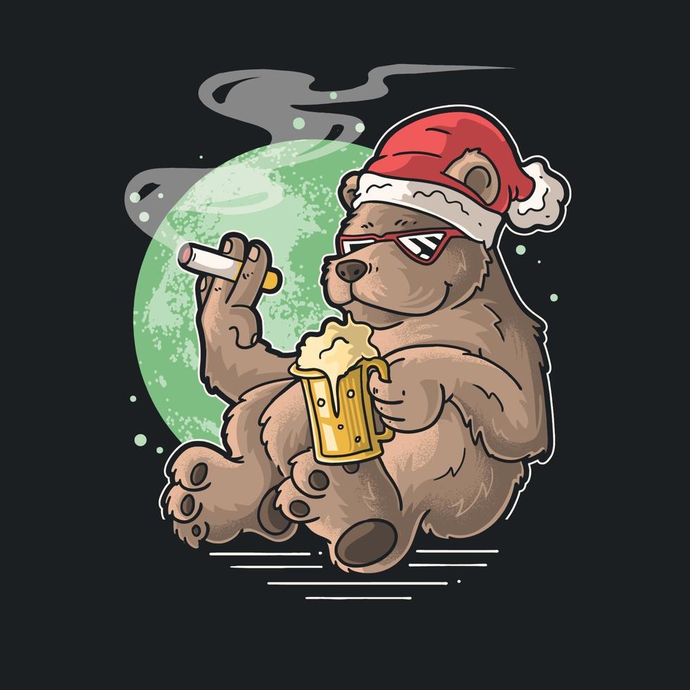 cool björn som dricker öl och röker vektor