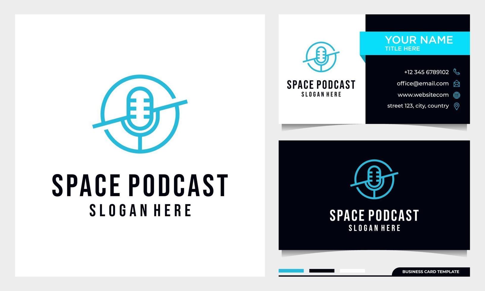 utrymme podcast mic logotyp design med visitkort mall vektor