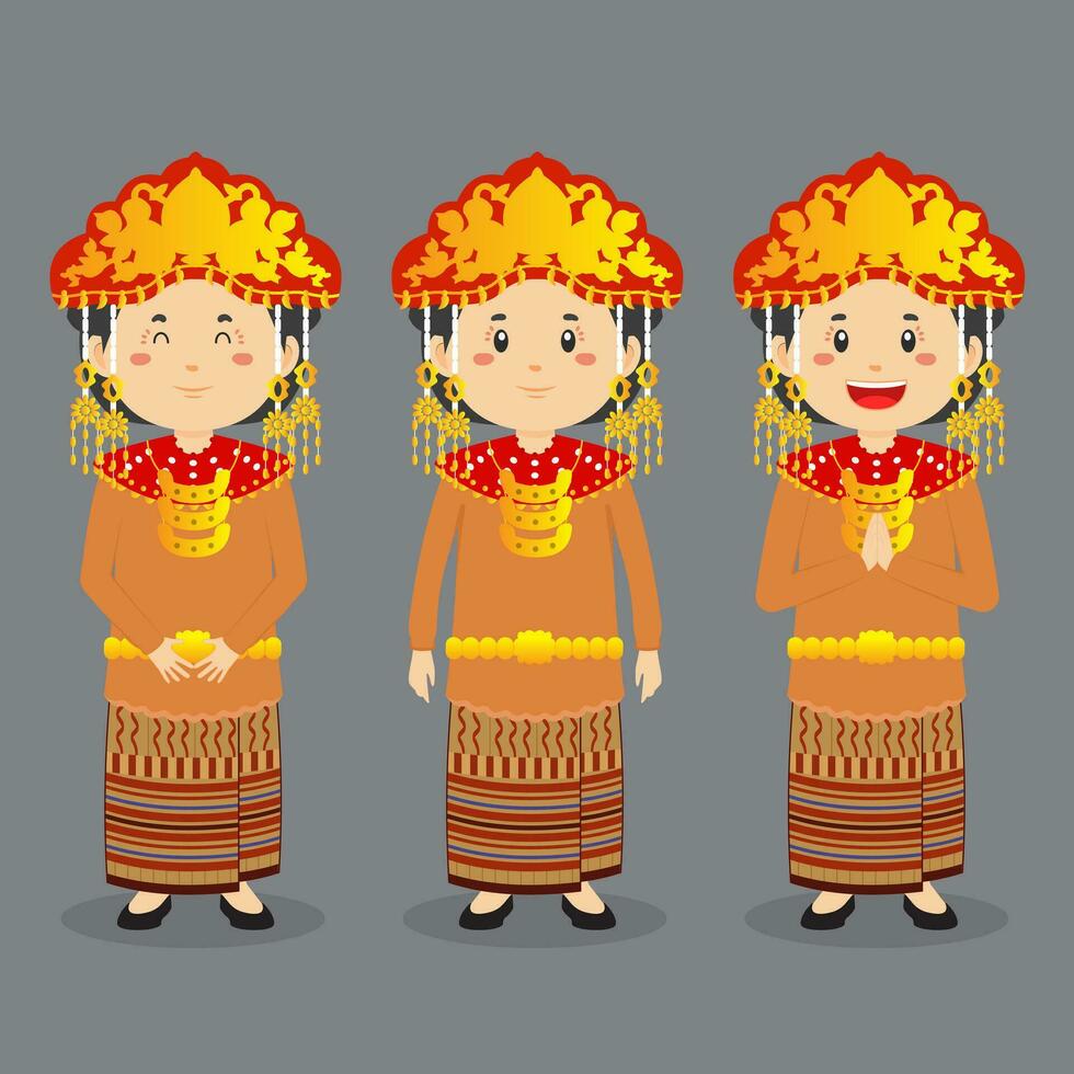 Süd Sumatra indonesisch Charakter mit verschiedene Ausdruck vektor