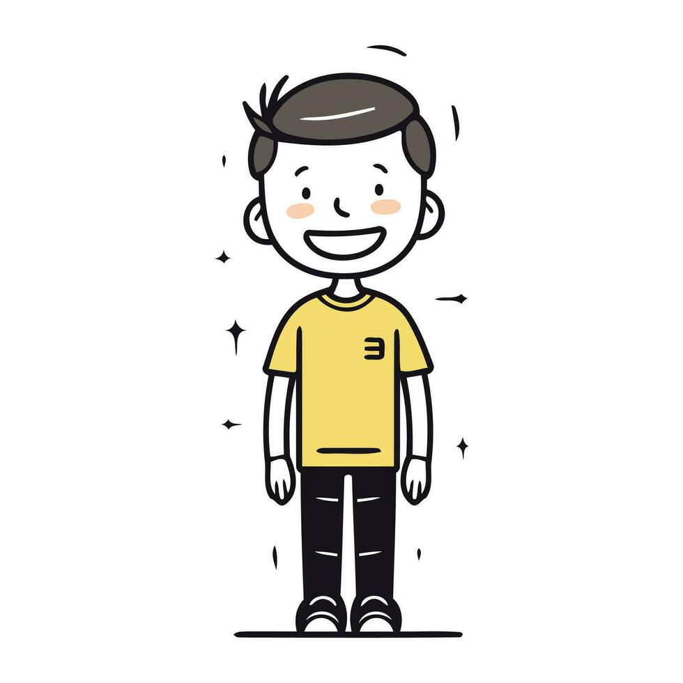 vektor illustration av en pojke i en gul t skjorta med en leende