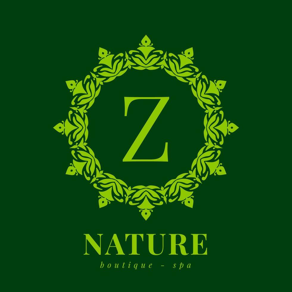 brev z natur gräns krans första logotyp för boutique spa och skönhet wellness vektor