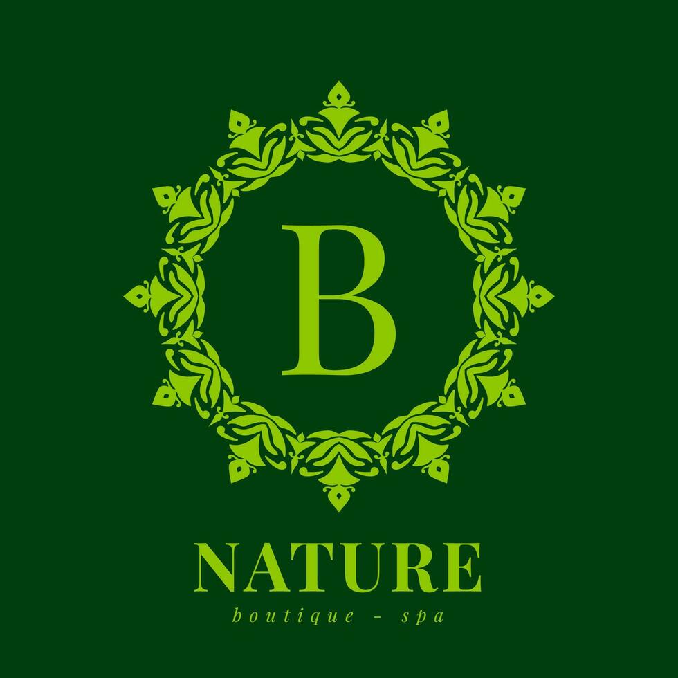 Brief b Natur Rand Kranz Initiale Logo zum Boutique Spa und Schönheit Wellness vektor
