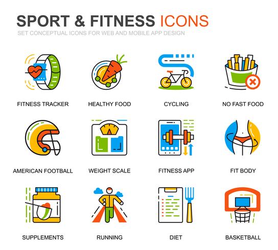 Einfaches Set für Sport- und Fitnesslinien-Icons für Website- und Mobile-Apps vektor