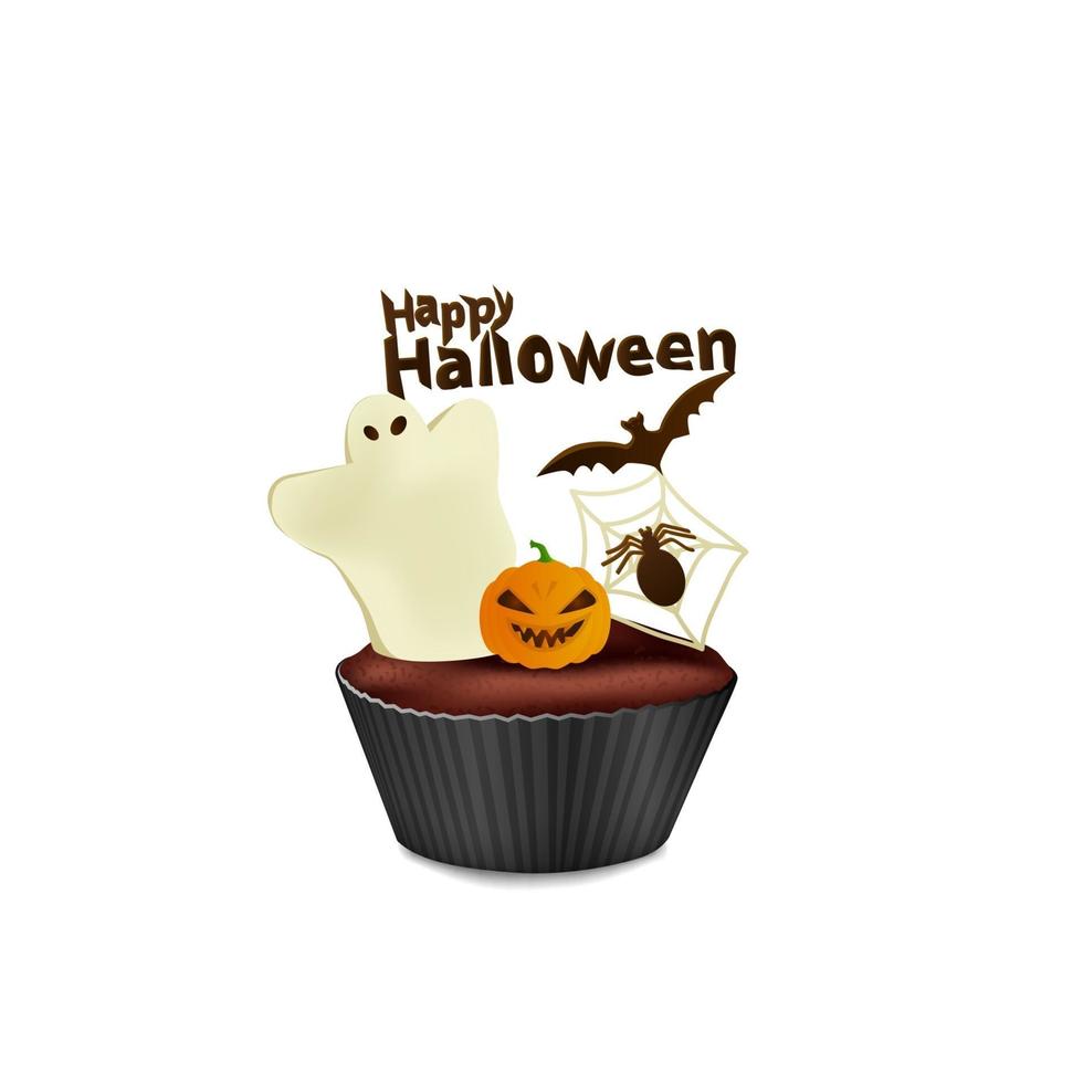 halloween cupcake dekorerad med halloween element vektor