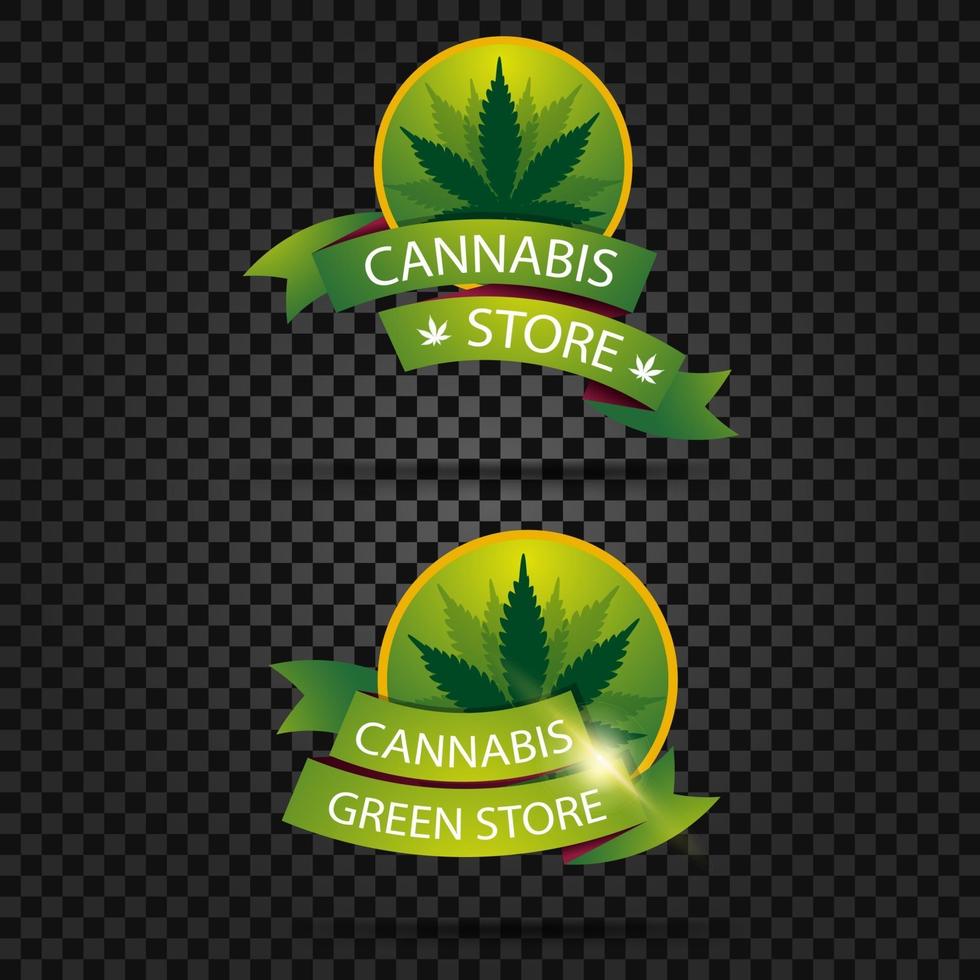 runde Logos mit Bändern mit Titel für Cannabisladen vektor