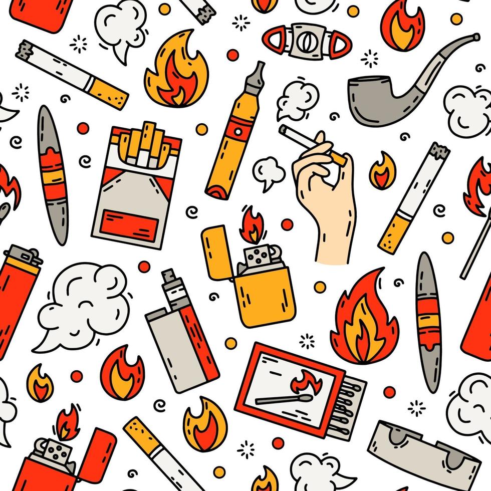 cigarettrökning vektor sömlöst mönster i doodle stil
