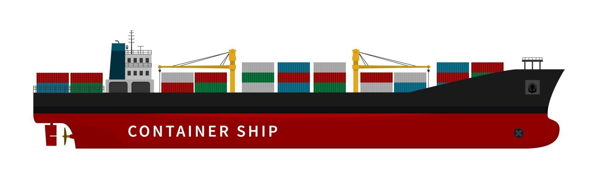 rotes Containerfrachtschiff auf weißem Hintergrund vektor