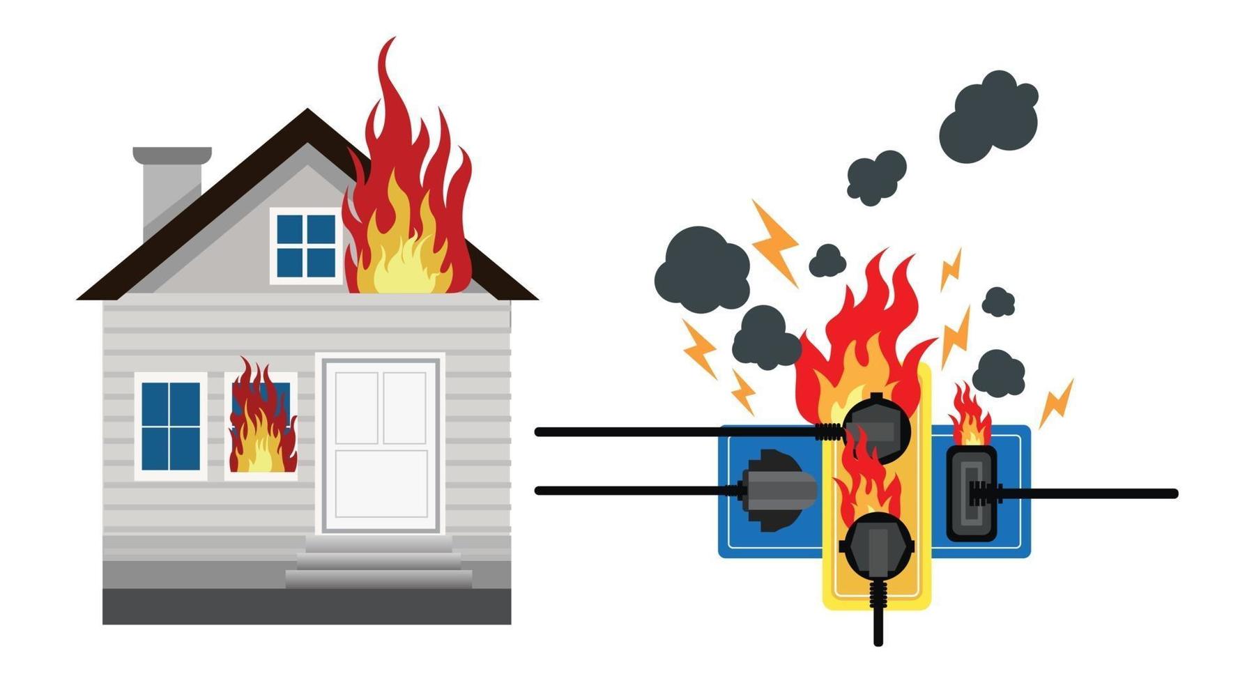 Netzstecker ist voll, Kurzschluss, Hausbrand, Sicherheit geht vor vektor