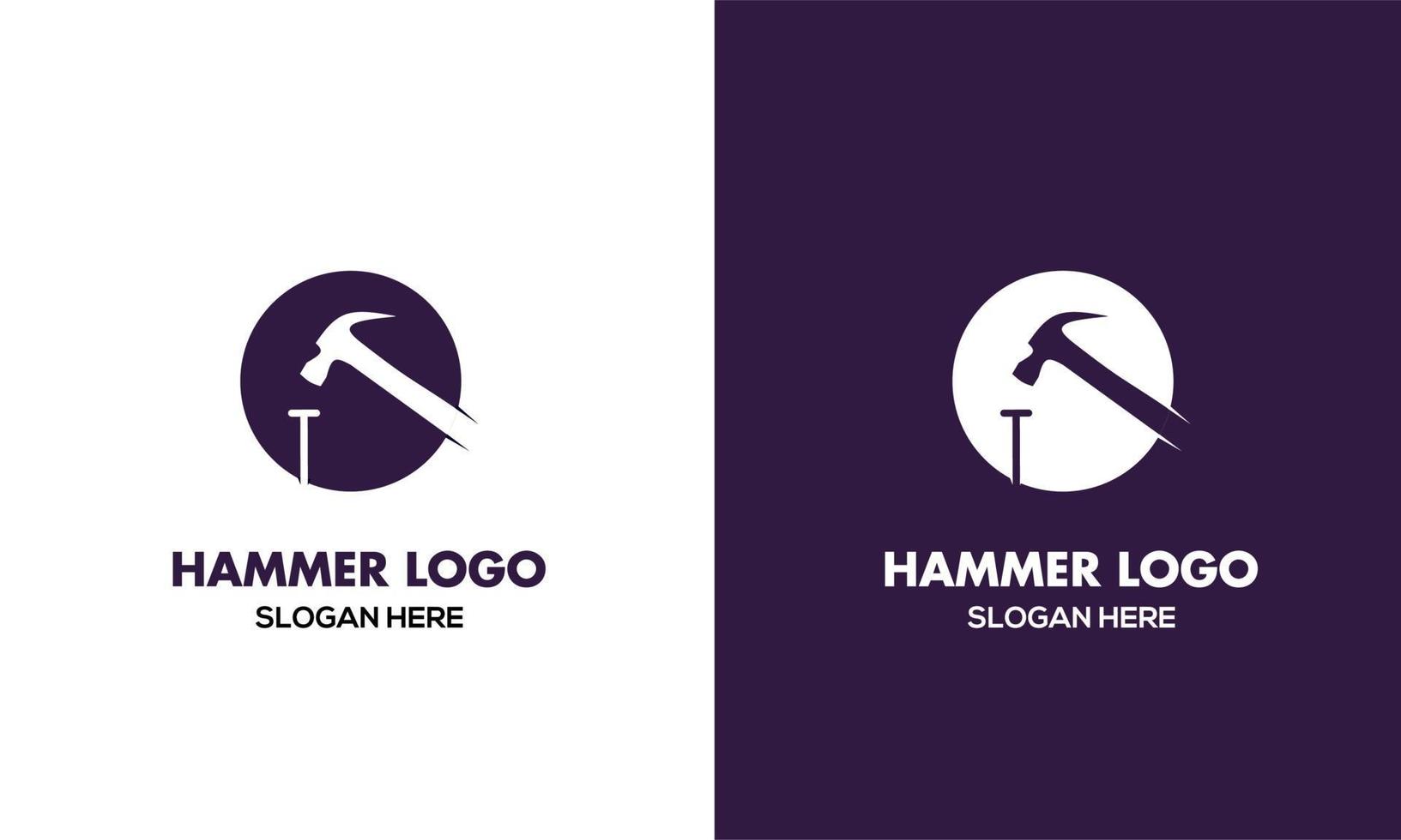 vektor hammare och spikar logotyp design, hammare träffande spik illustration