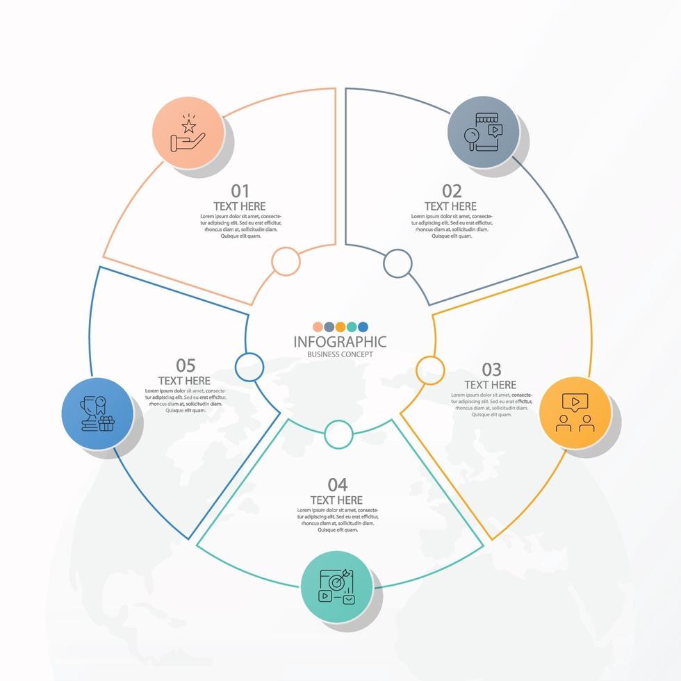 grundläggande cirkel infografisk mall med 5 steg vektor