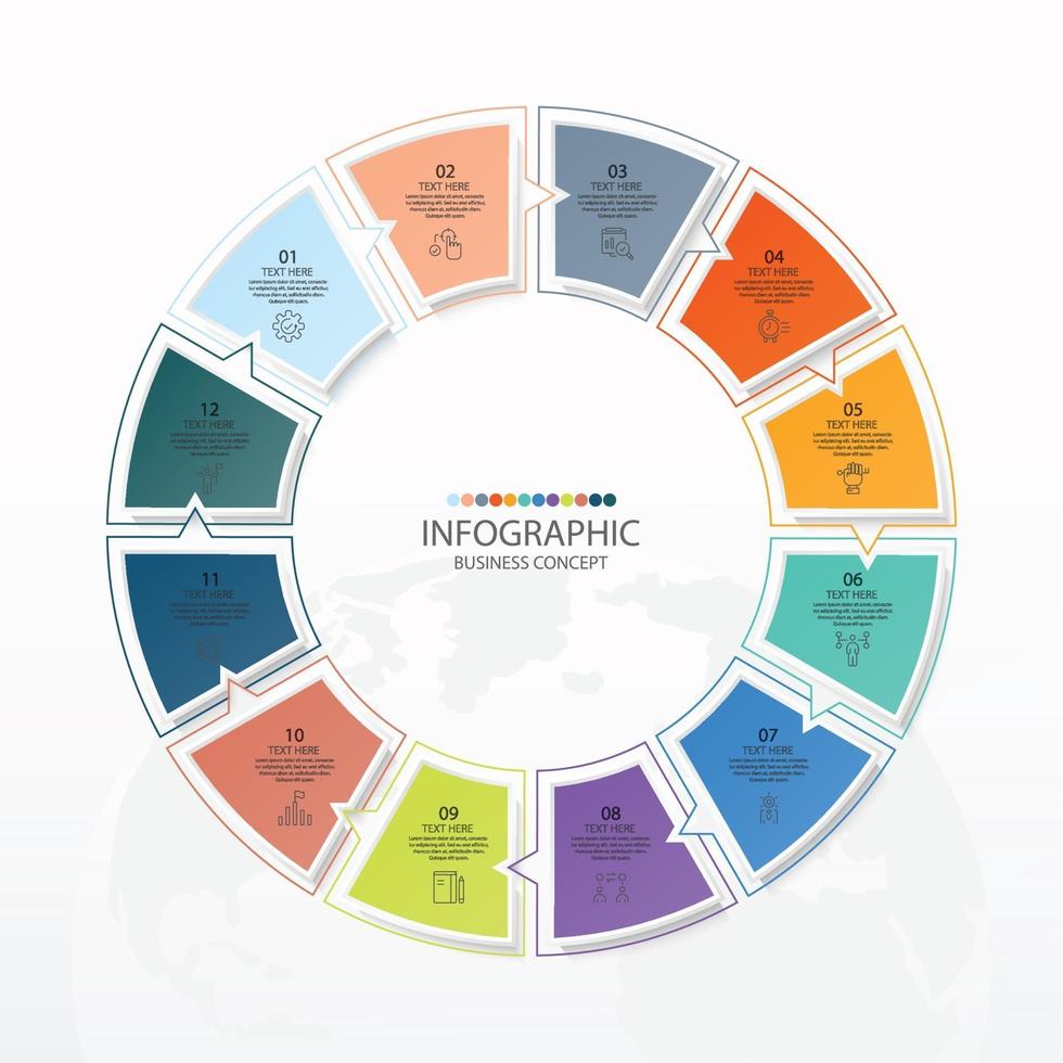 grundläggande cirkel infografisk mall med 12 steg vektor