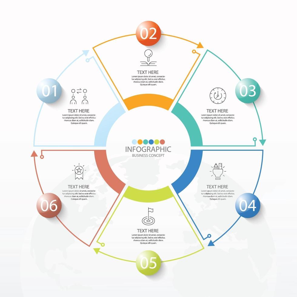 grundläggande cirkel infografisk mall med 6 steg vektor